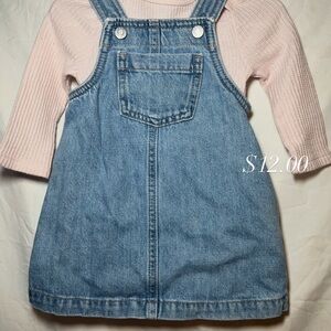 Denim Overall Dress with Pink Top